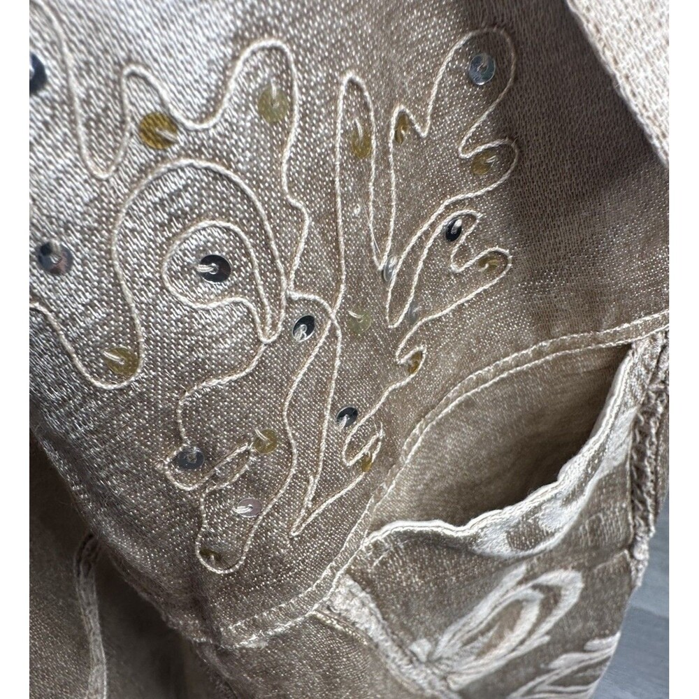 Tropico Vintage Cotton Silk Tan Shimmer Embroidery Crochet Jacket Women Sz L - Picture 10 of 10